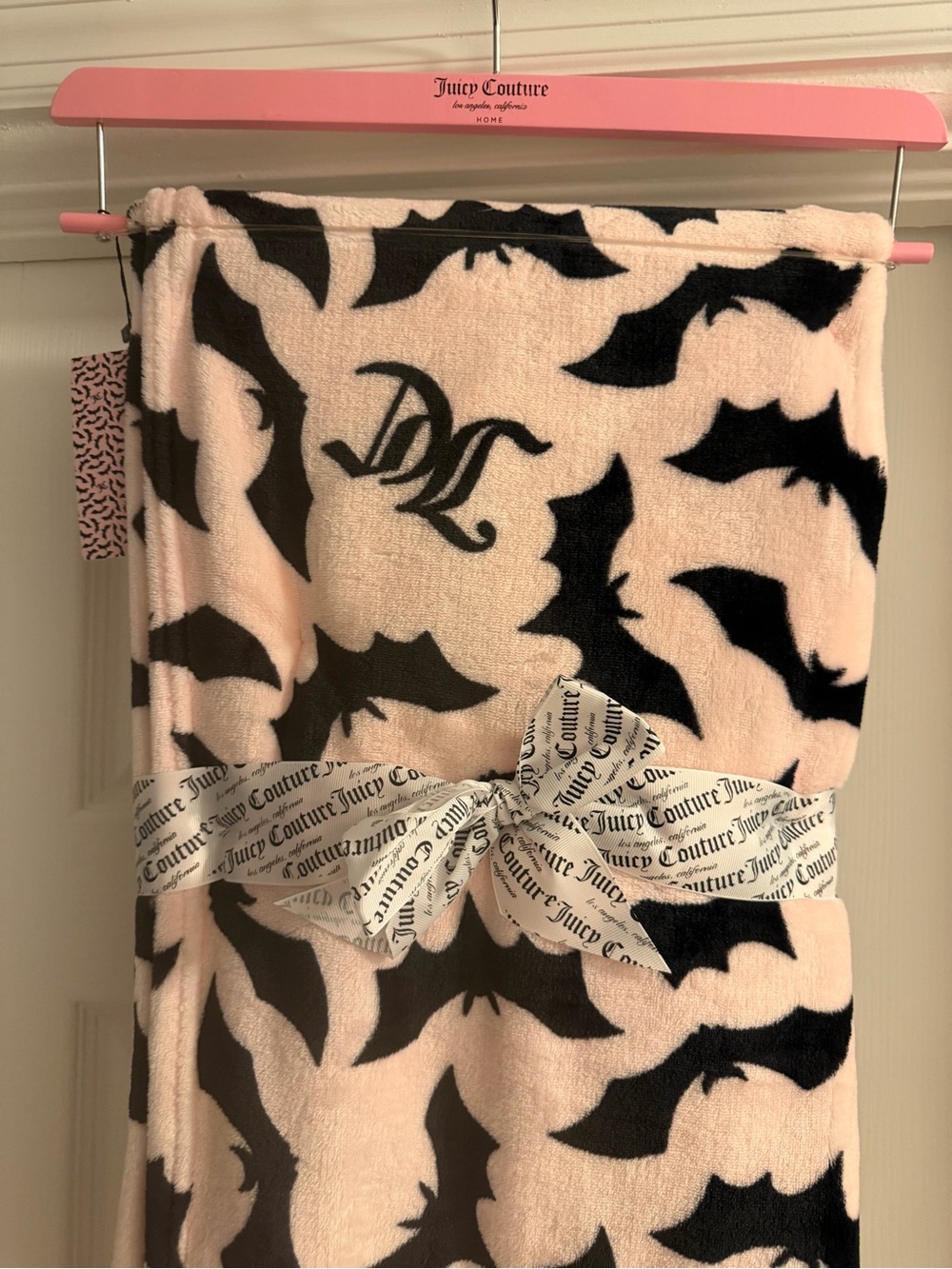Juicy Couture Pink & Black Bat Plush Throw Blanket